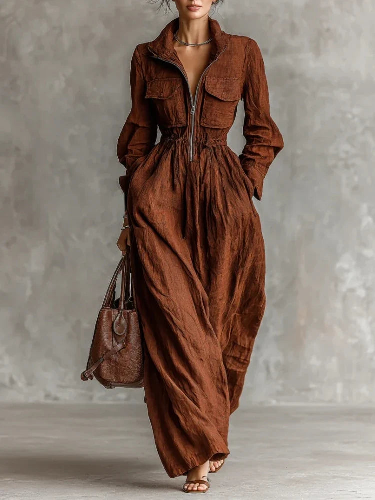Aurora | Vestido largo boho con cinturón elástico y bolsillos