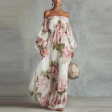Payton | Elegante Vestido Largo Floral con Hombros Descubiertos y Mangas Largas