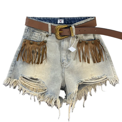 Maya - Pantalones cortos vaqueros con flecos