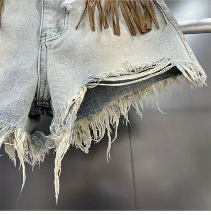 Maya - Pantalones cortos vaqueros con flecos