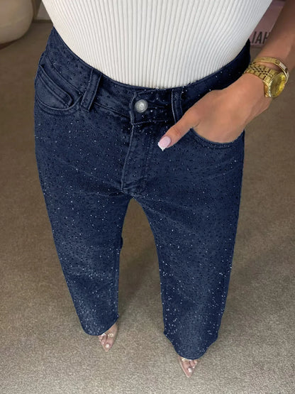 Soraia - Vaqueros denim con pedrería para mujer