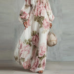 Payton | Elegante Vestido Largo Floral con Hombros Descubiertos y Mangas Largas