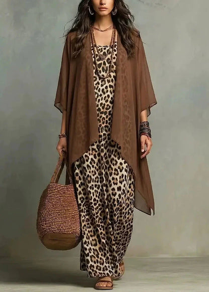 Ludovica | Conjunto boho en chifón con estampado de leopardo