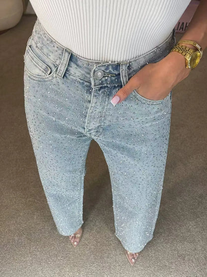 Soraia - Vaqueros denim con pedrería para mujer