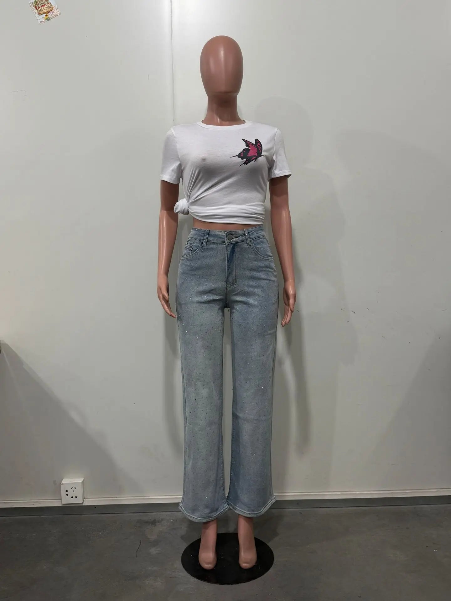Vaqueros denim con pedrería para mujer