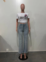 Soraia - Vaqueros denim con pedrería para mujer
