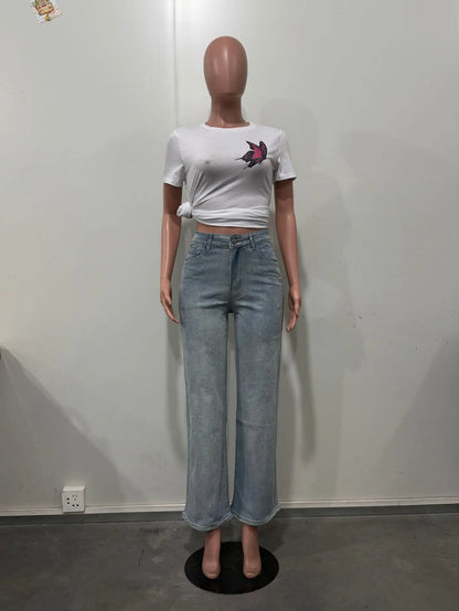 Soraia - Vaqueros denim con pedrería para mujer