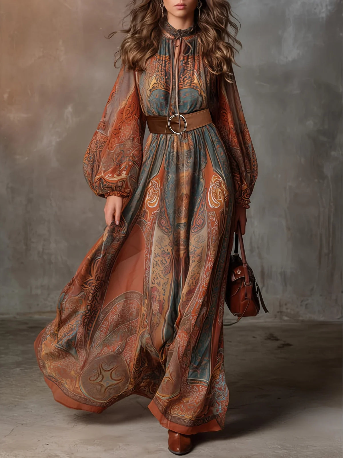 Serena | Vestido boho con estampado y cinturón