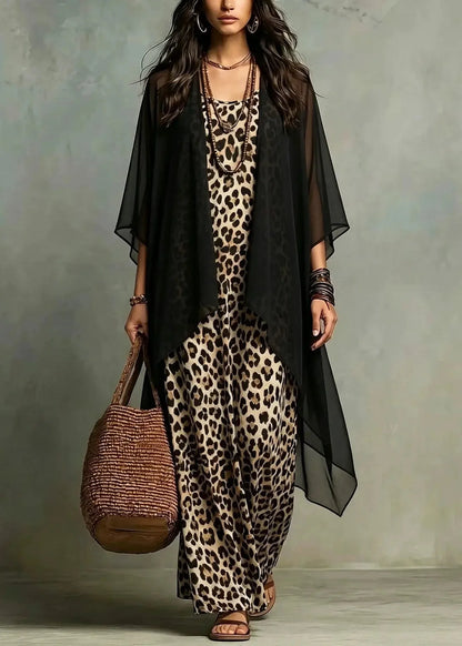Ludovica | Conjunto boho en chifón con estampado de leopardo