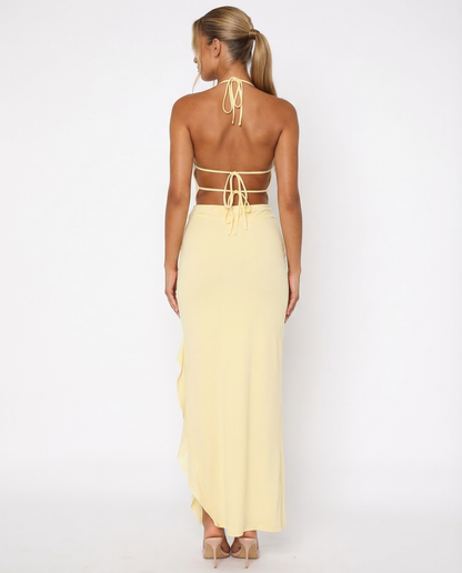 CHERRY CRUSH - Vestido Maxi con Espalda Abierta y Abertura Lateral