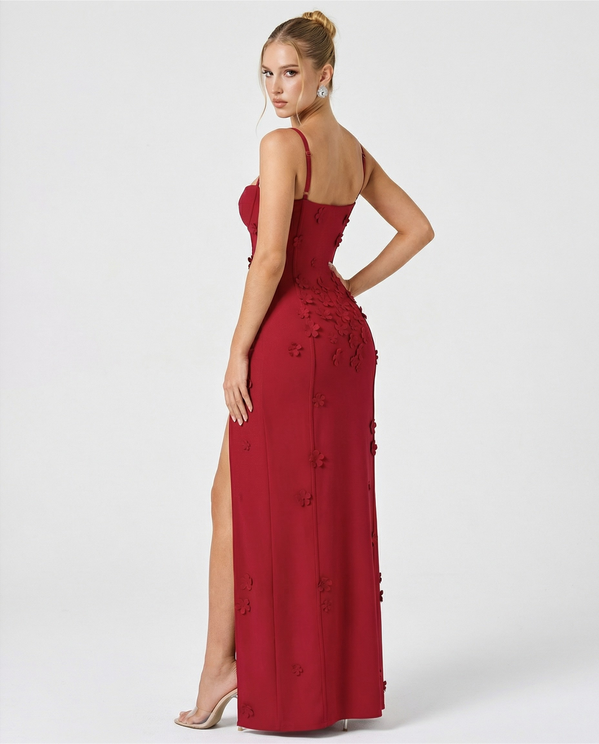 ARIA LUNA SLIT - Vestido Maxi Corsé con Aplicaciones Florales y Abertura