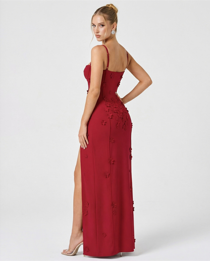 ARIA LUNA SLIT - Vestido Maxi Corsé con Aplicaciones Florales y Abertura