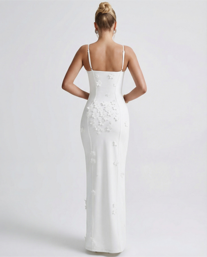 ARIA LUNA SLIT - Vestido Maxi Corsé con Aplicaciones Florales y Abertura