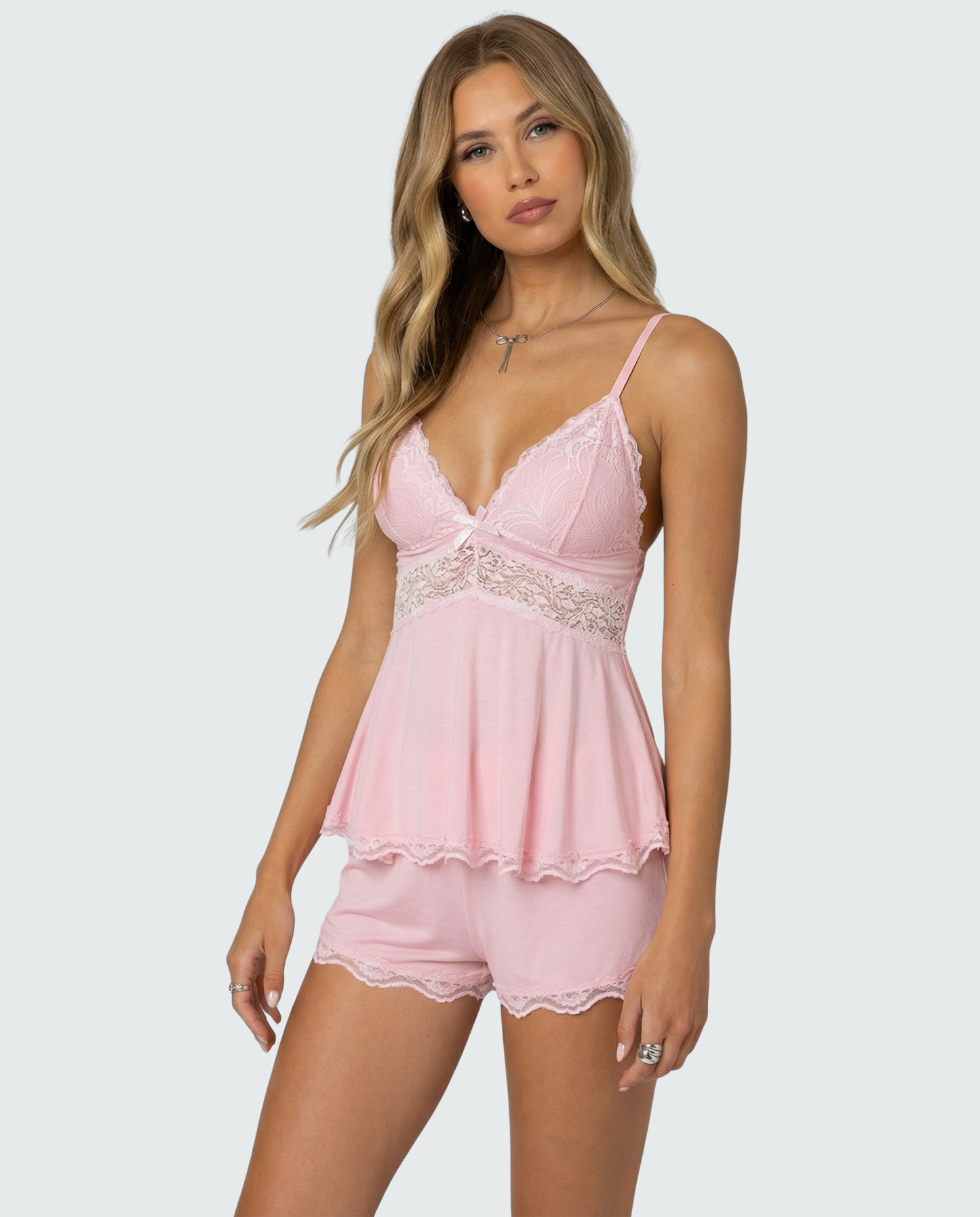 AMELIA - Conjunto de Pijama con Encaje y Short
