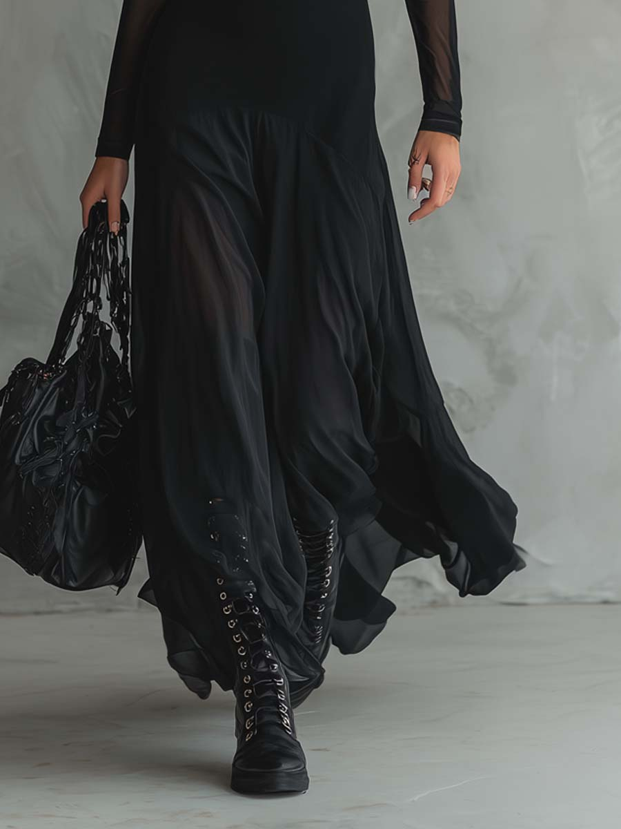 Norma | Vestido largo amplio en tul negro