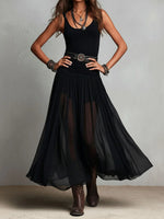 Paola | Vestido Maxi Negro de Tirantes con Falda de Tul (sin cinturón)