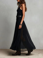 Paola | Vestido Maxi Negro de Tirantes con Falda de Tul (sin cinturón)