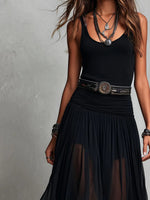 Paola | Vestido Maxi Negro de Tirantes con Falda de Tul (sin cinturón)