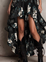 Anaïs | Vestido Largo Asimétrico Sin Tirantes con Estampado Floral Bohemio Negro