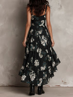 Anaïs | Vestido Largo Asimétrico Sin Tirantes con Estampado Floral Bohemio Negro