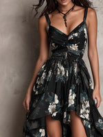 Anaïs | Vestido Largo Asimétrico Sin Tirantes con Estampado Floral Bohemio Negro