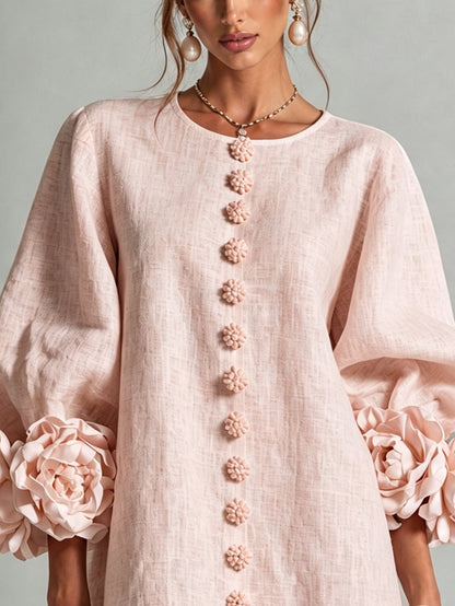 Vestido mini floral rosa con botones y mangas florales llamativas