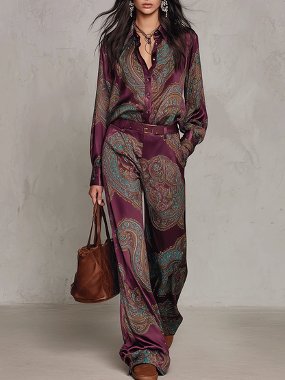 Beatrice | Conjunto vintage en raso paisley con cinturón