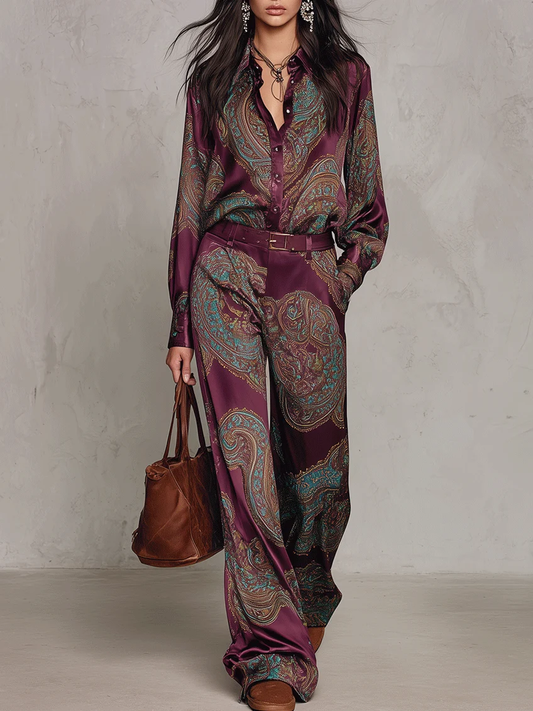 Beatrice | Conjunto vintage en raso paisley con cinturón