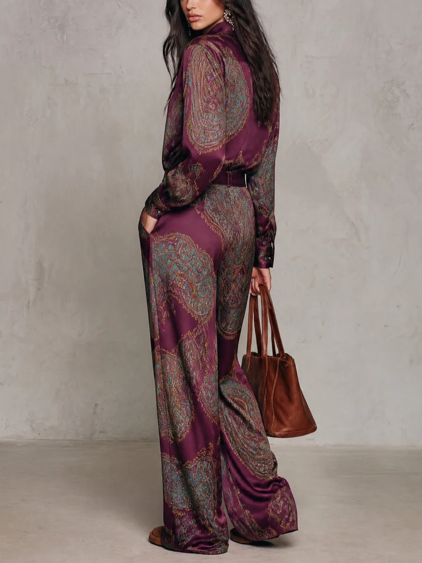 Beatrice | Conjunto vintage en raso paisley con cinturón