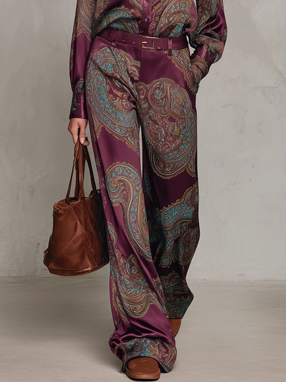 Beatrice | Conjunto vintage en raso paisley con cinturón