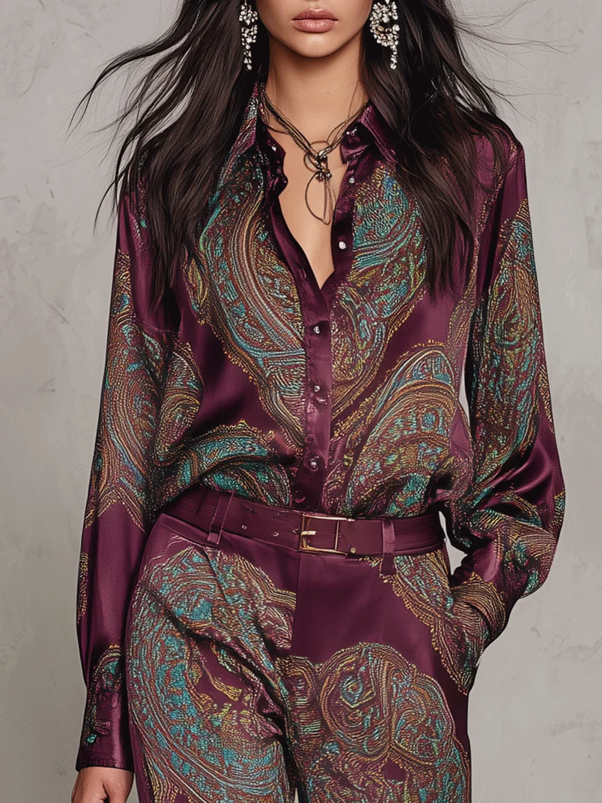 Beatrice | Conjunto vintage en raso paisley con cinturón