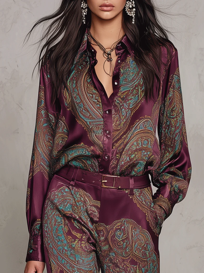 Beatrice | Conjunto vintage en raso paisley con cinturón