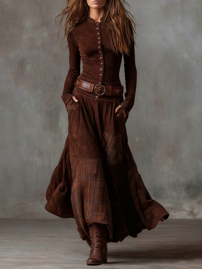 Adele | Vestido largo en ante con cinturón
