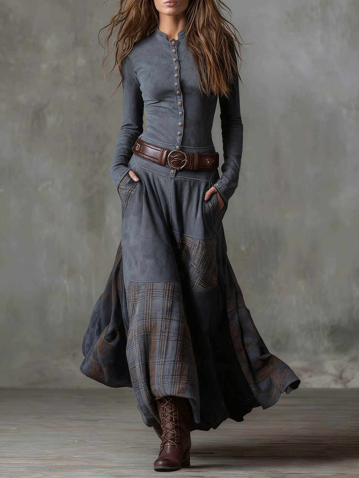 Adele | Vestido largo en ante con cinturón