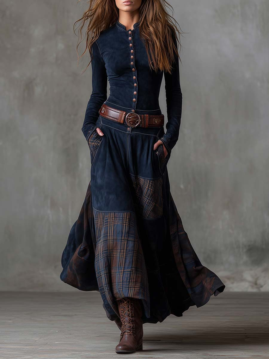 Adele | Vestido largo en ante con cinturón