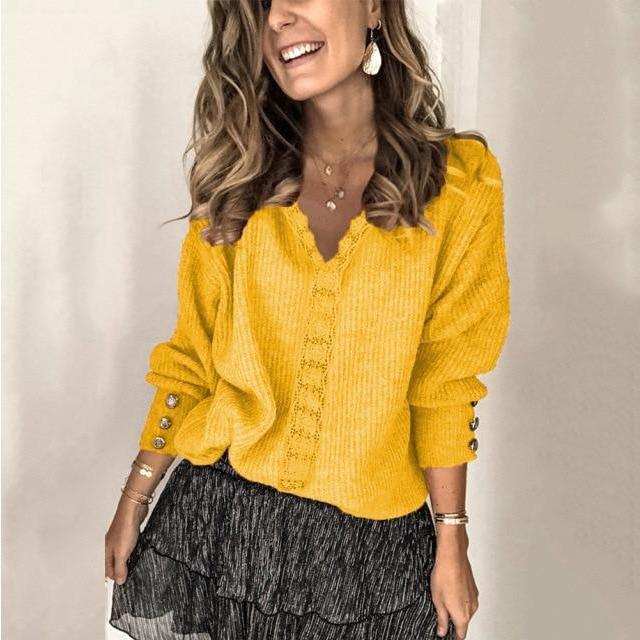 ELARA - Jersey Elegante Casual de Manga Larga con Cuello en V