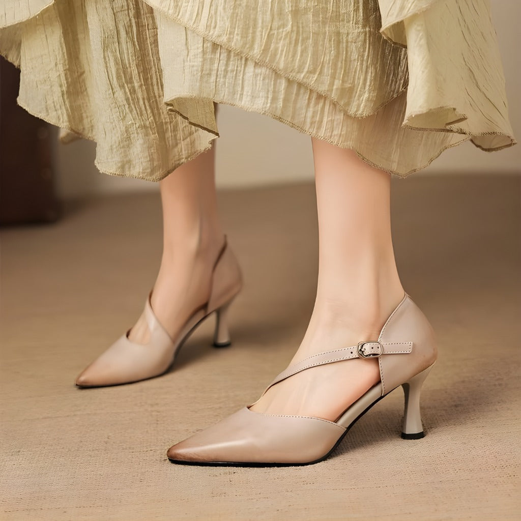 Avena | Zapatos de Tacón de Piel Genuina con Tiras Cruzadas