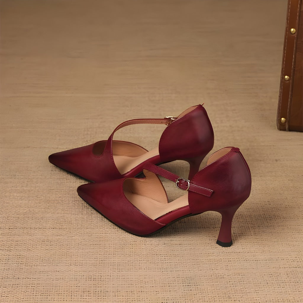 Avena | Zapatos de Tacón de Piel Genuina con Tiras Cruzadas