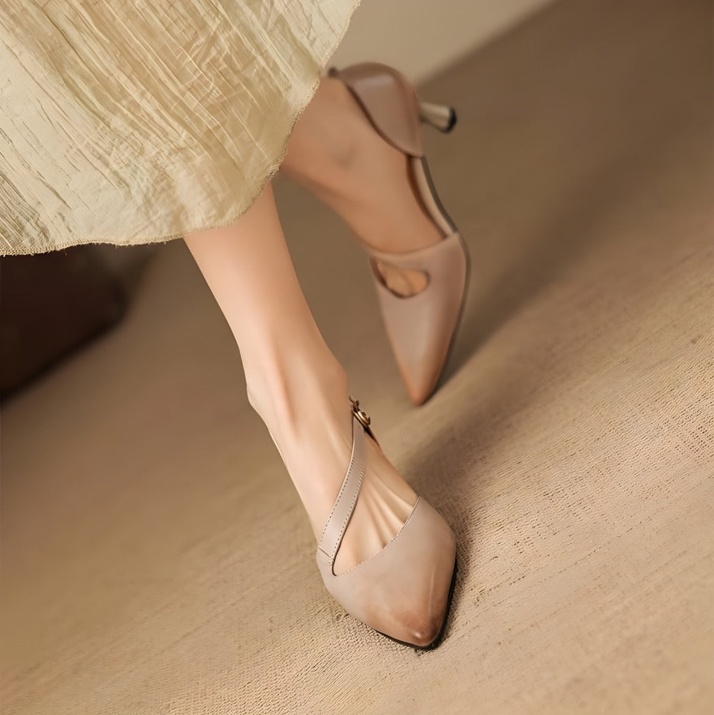 Avena | Zapatos de Tacón de Piel Genuina con Tiras Cruzadas