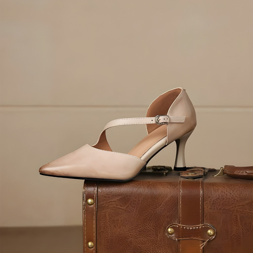 Avena | Zapatos de Tacón de Piel Genuina con Tiras Cruzadas
