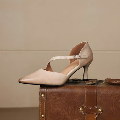Avena | Zapatos de Tacón de Piel Genuina con Tiras Cruzadas