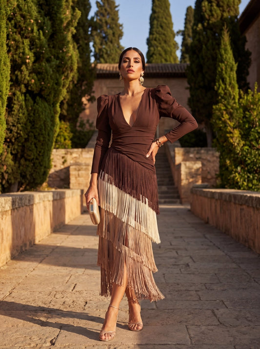 KARINA - Vestido elegante con flecos.