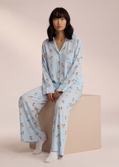 MELINA - Conjunto de Pijama con Camisa y Pantalón Estampado