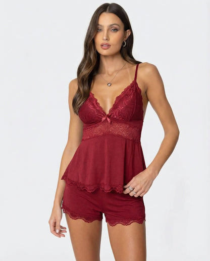 AMELIA - Conjunto de Pijama con Encaje y Short
