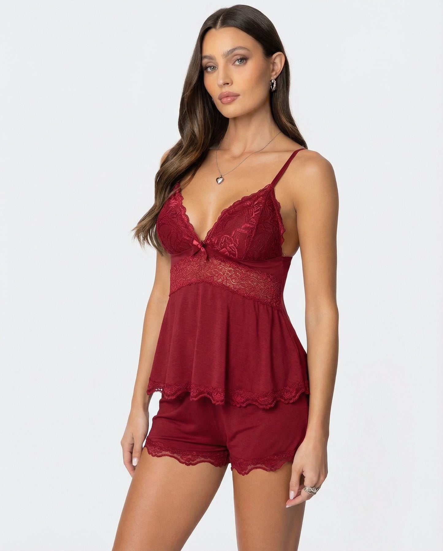 AMELIA - Conjunto de Pijama con Encaje y Short