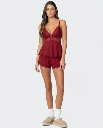 AMELIA - Conjunto de Pijama con Encaje y Short