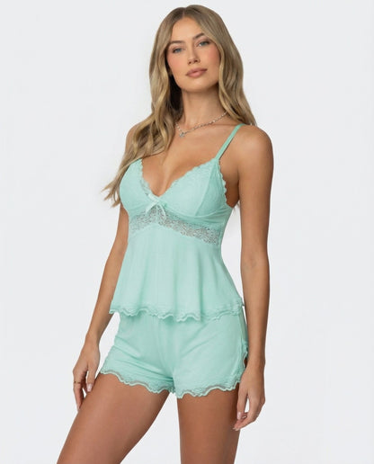 AMELIA - Conjunto de Pijama con Encaje y Short