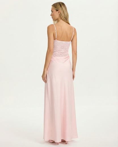 ROSE MUSE - Vestido Maxi con Corsé de Encaje y Falda Drapeada