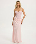ROSE MUSE - Vestido Maxi con Corsé de Encaje y Falda Drapeada