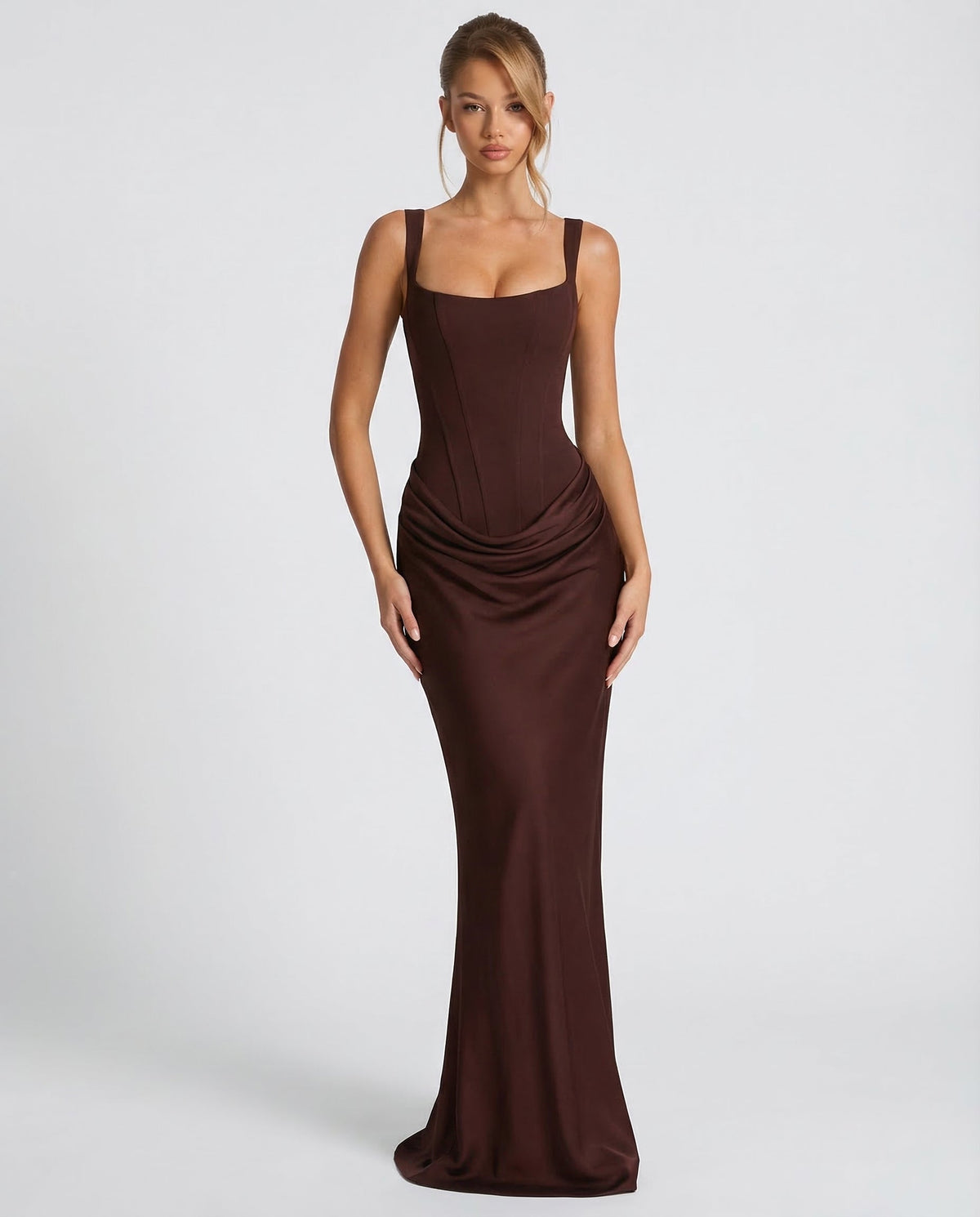 SILVIA - Vestido Maxi Corsé con Drapeado en la Cadera